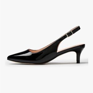Black Patent Leather Slingback Kitten Heel Women's Pumps Heels